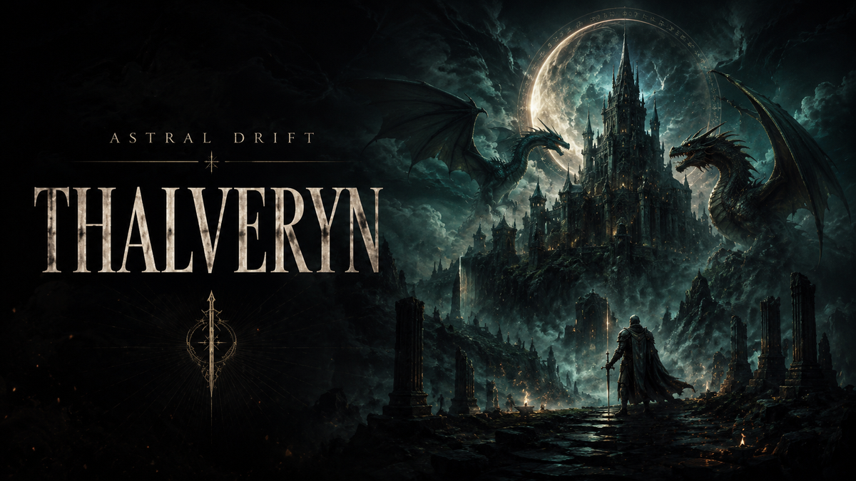 Astral Drift THALVERYN fantasy graphic T-shirts with dragons knights and dark mythology