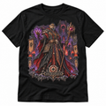The Warlock black Gloamforged dark fantasy graphic T-shirt front artwork – Astral Drift