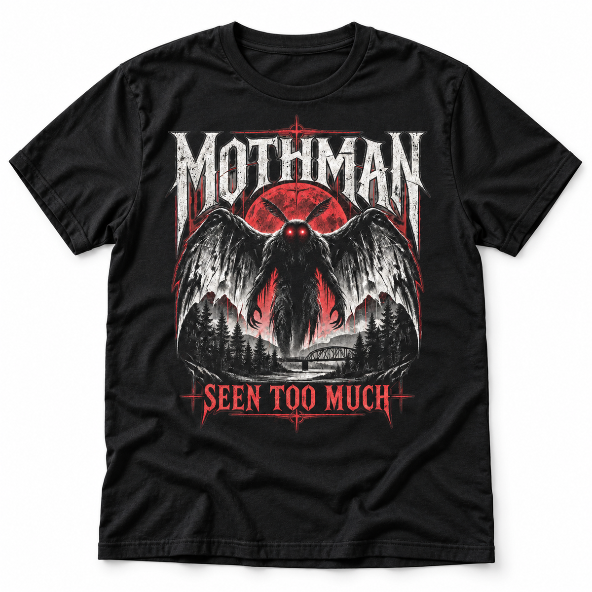 Mothman - Seen Too Much black graphic T-shirt by Astral Drift