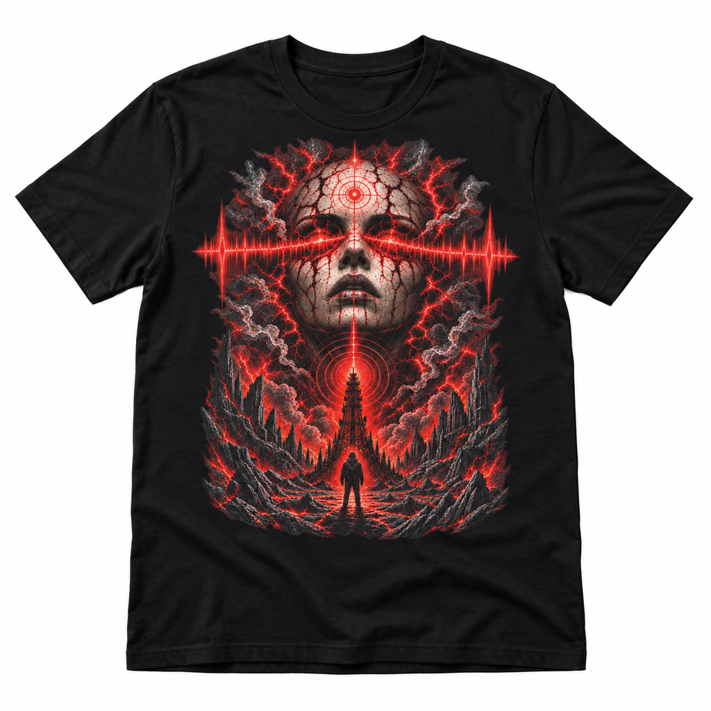 Transmission black analogue horror graphic T-shirt by Astral Drift