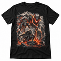 Ashbound black dark fantasy graphic T-shirt with molten obsidian giant and lone warrior – Astral Drift