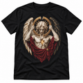 Broken Covenant black celestial dark fantasy graphic T-shirt with fractured angel and shattered halo – Astral Drift