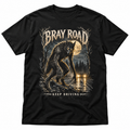 Beast of Bray Road Keep Driving black T-shirt with a roadside creature and headlights