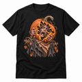 Orchard Keeper black horror graphic T-shirt featuring a sinister pumpkin-headed figure, weathered cloth and twisted roots