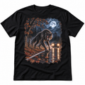 Beast of Bray Road black T-shirt with a wolf-like creature beside car headlights