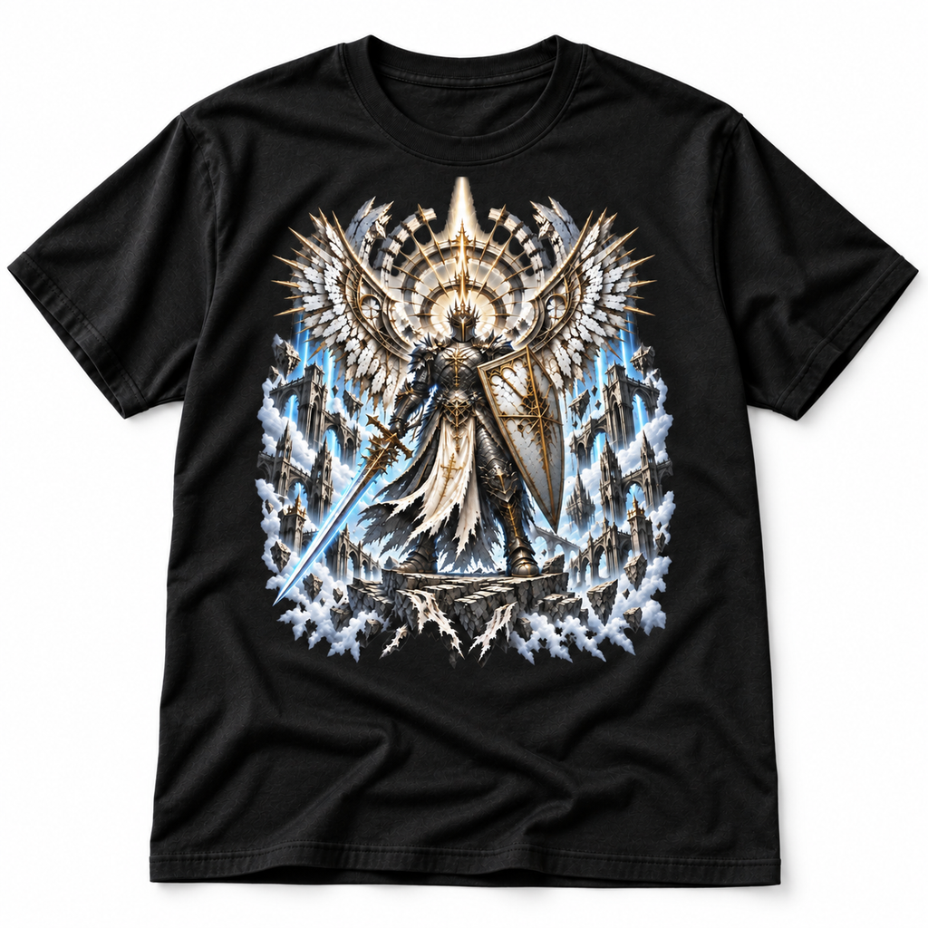 Heaven’s Last Sentinel black graphic T-shirt by Astral Drift
