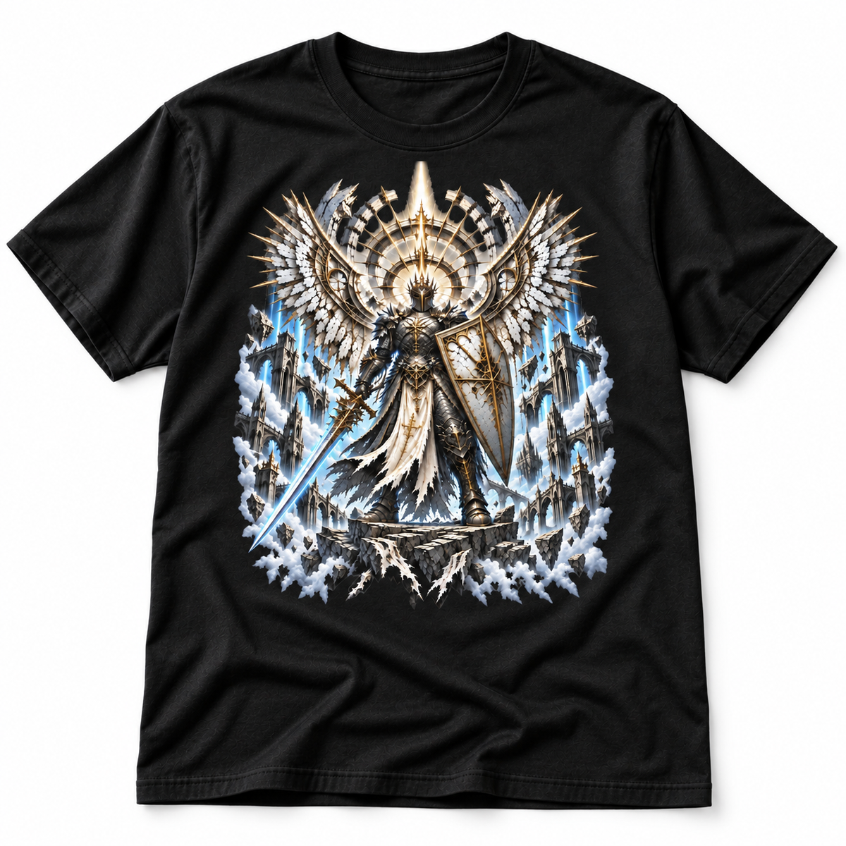 Heaven’s Last Sentinel black graphic T-shirt by Astral Drift