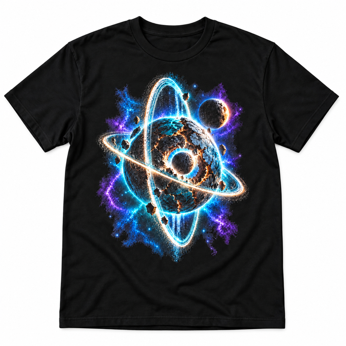 The Impossible Orbit black graphic T-shirt by Astral Drift