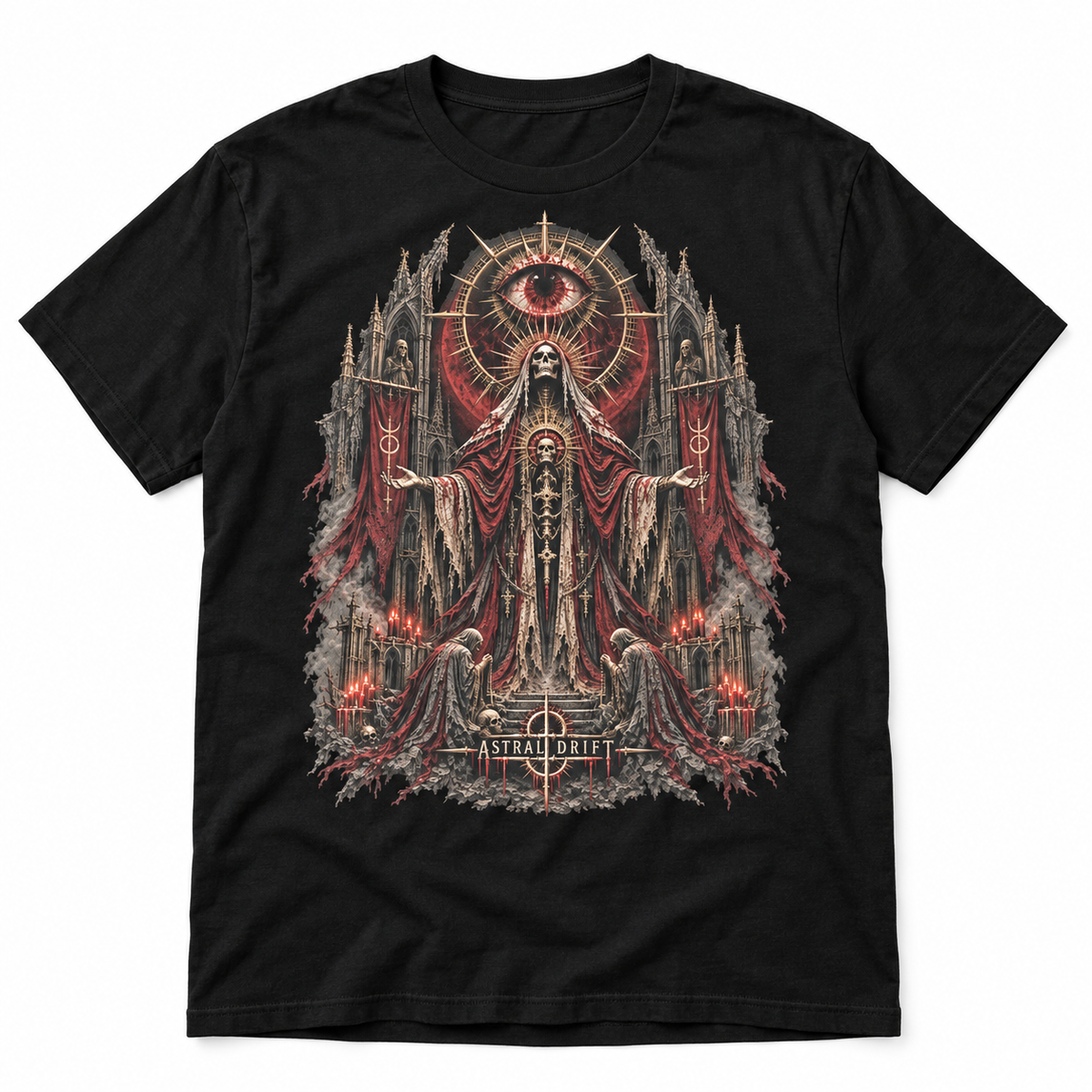 The Bleeding Eye black gothic horror graphic T-shirt front view – Astral Drift