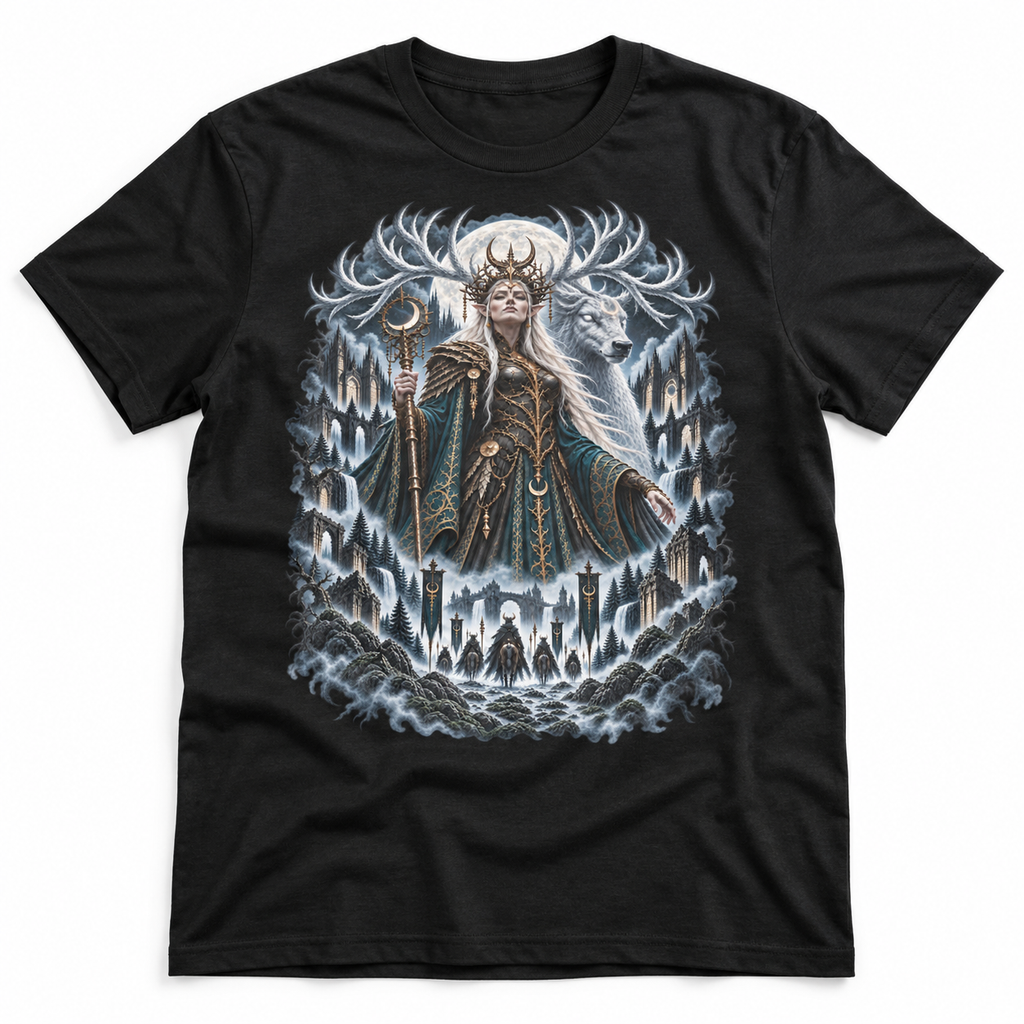 Moonthorn Queen black graphic T-shirt by Astral Drift