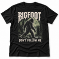 Bigfoot - Don't Follow Me black graphic T-shirt by Astral Drift