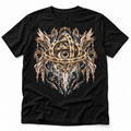 Throne of Eyes black celestial horror graphic T-shirt with golden rings and all-seeing eyes – Astral Drift