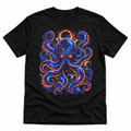 Cosmic Kraken black graphic T-shirt by Astral Drift