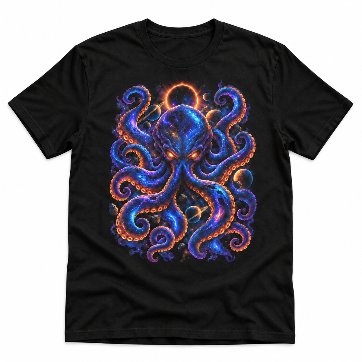Cosmic Kraken black graphic T-shirt by Astral Drift