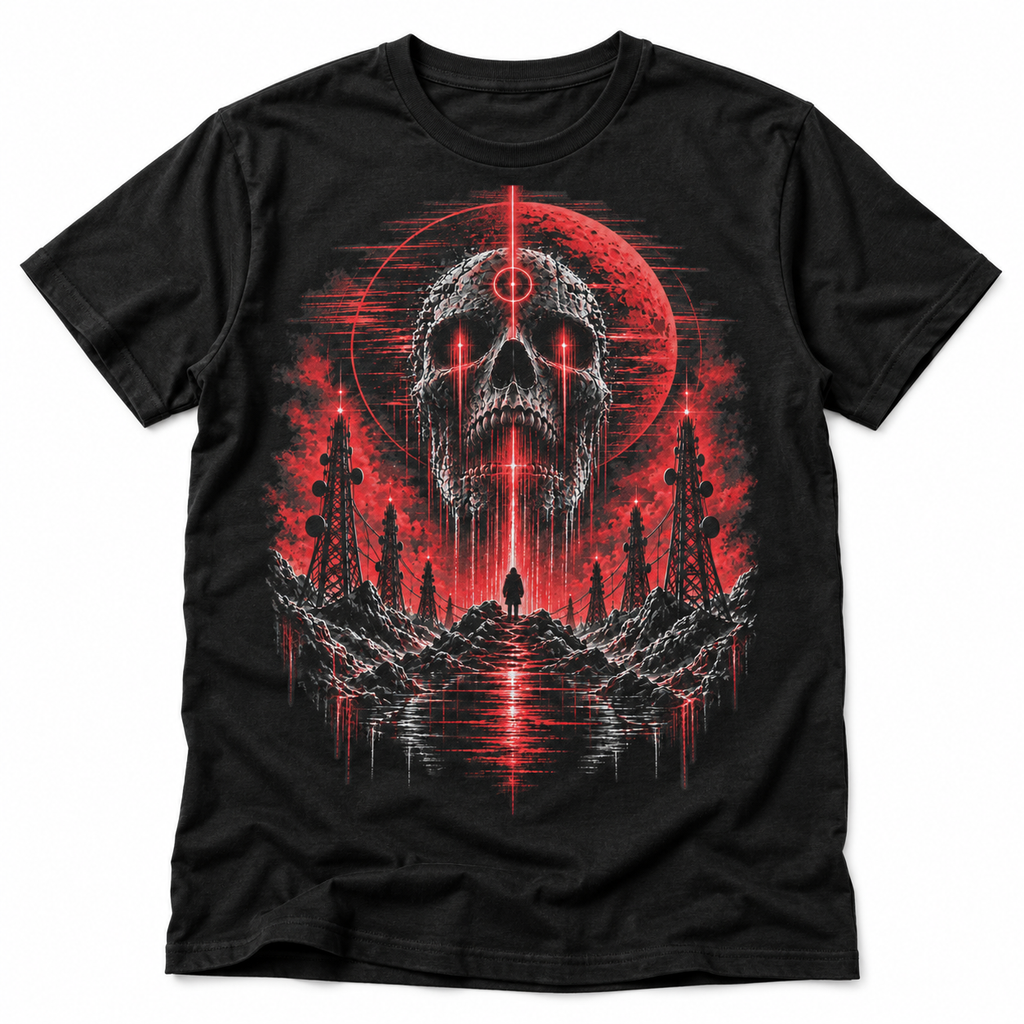 Dead Signal black analogue horror graphic T-shirt front view – Astral Drift