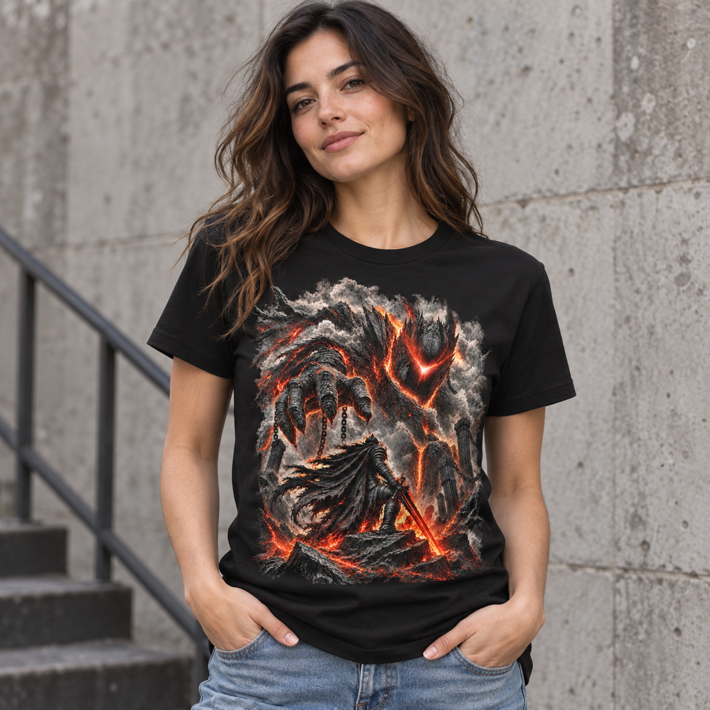Ashbound black dark fantasy graphic T-shirt lifestyle model view – Astral Drift