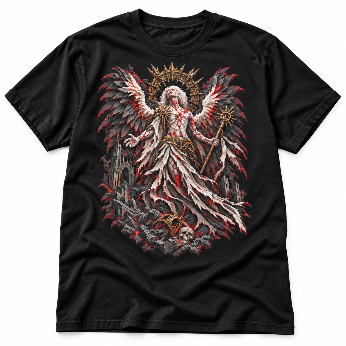 Ashen Seraph black graphic T-shirt by Astral Drift