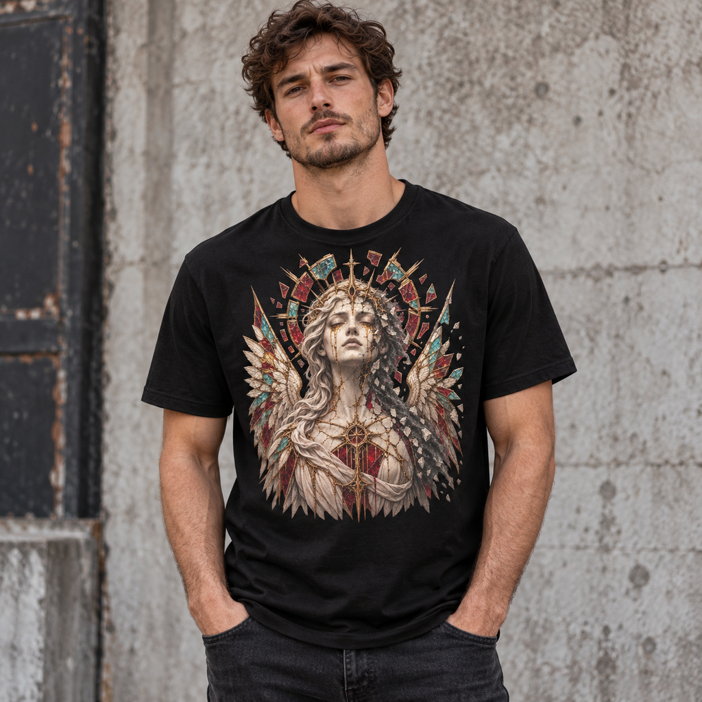 Weeping Saint gothic angel graphic T-shirt by Astral Drift – alternate view