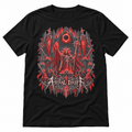 Blood Chapel black graphic T-shirt by Astral Drift with gothic cathedral and skeletal priest artwork